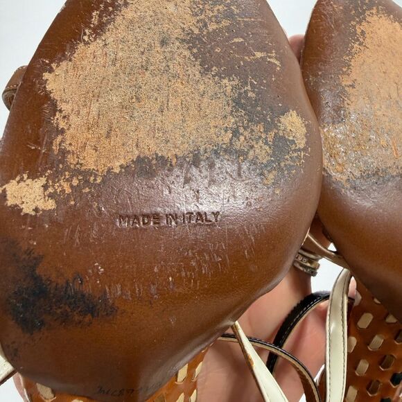 Salvatore Ferragamo Brown and Cream Strappy Heels - Picture 6 of 11
